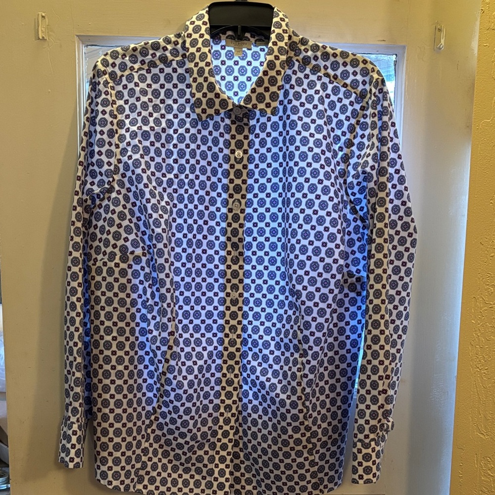 Talbots Blue Lavender purple and White Patterned Button-Up Shirt